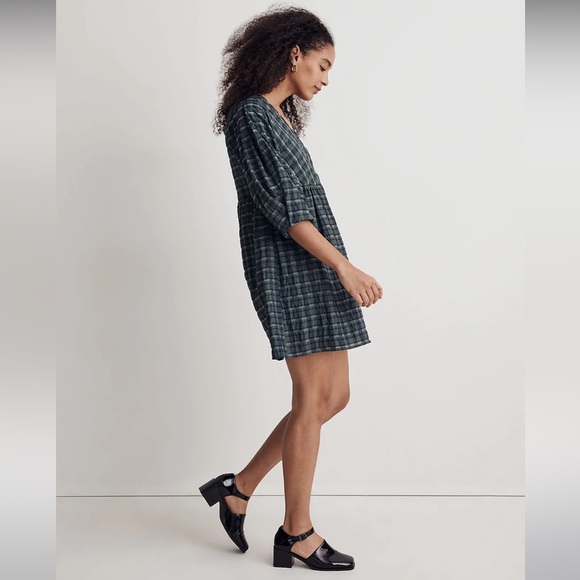 NWT Madewell Marianna Puff-Sleeve Mini Dress in Plaid - Size Medium - Picture 2 of 9